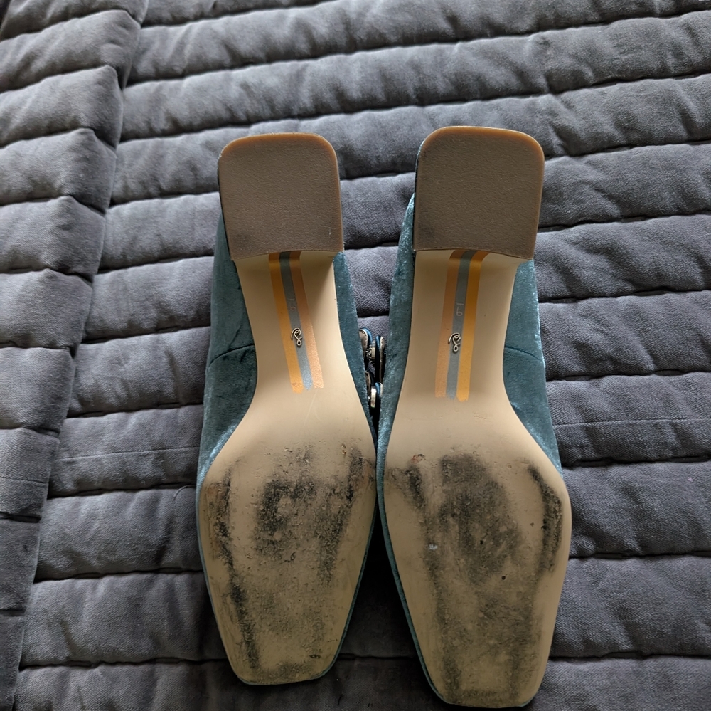 Sam Edelman Teal Velvet Double-Strap Mary Jane Heels - Picture 3 of 4